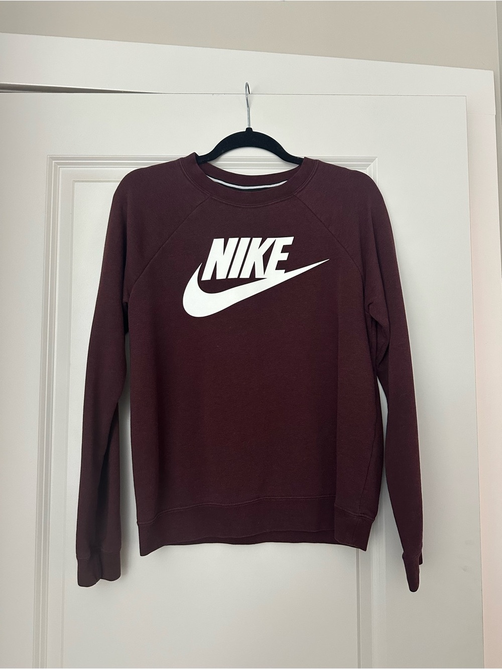 Nike Womens's Burgundy Crewneck Sweatshirt with White Swoosh